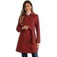 thumbnail image 1 of DARING DIVA Women's Double Breasted Slant Pocket Button Down Belted Coats Dark Red S, 1 of 6