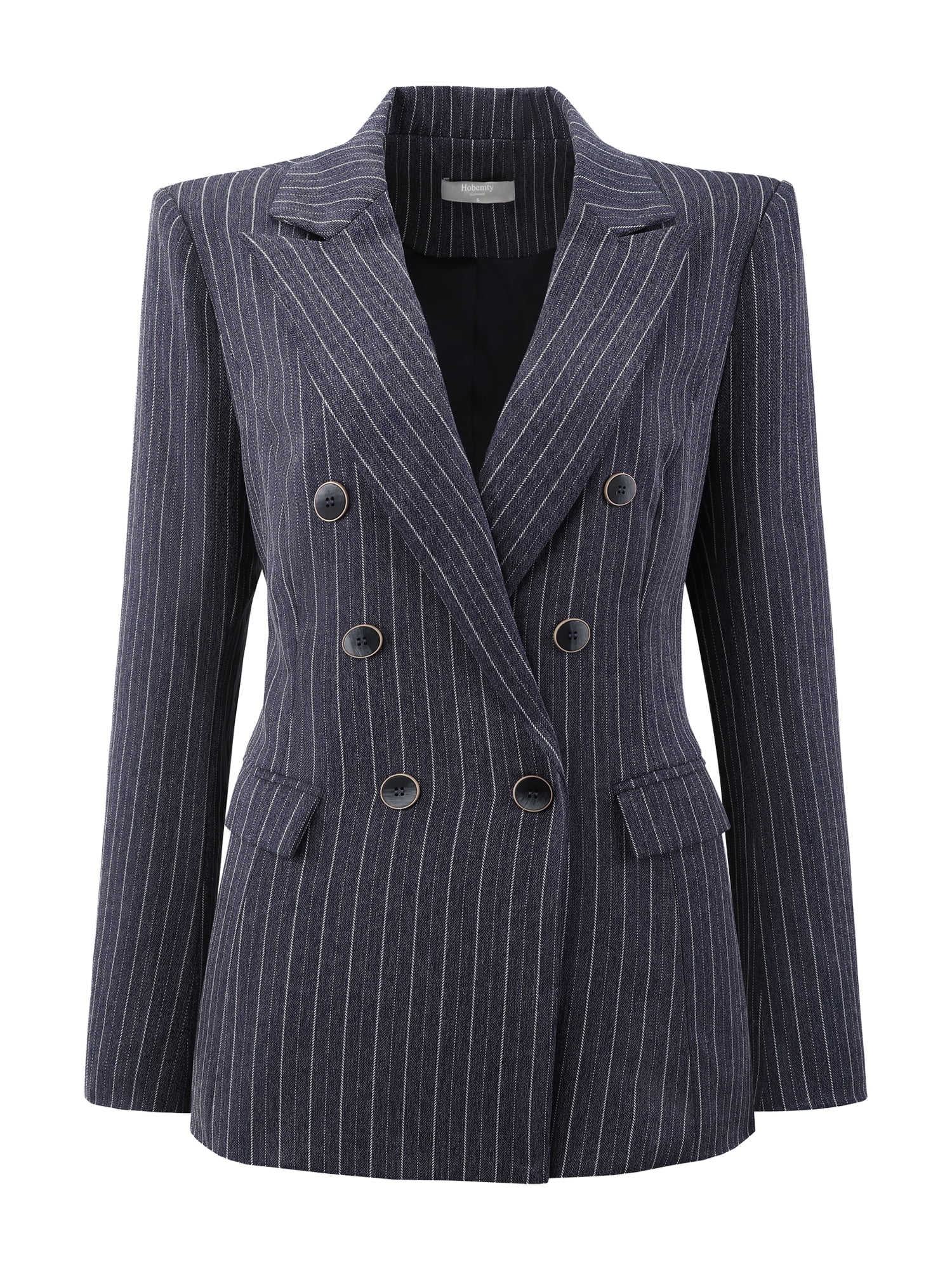 DARING DIVA Women's Double Breasted Vintage Pinstripe Striped Suit Blazer M Blue