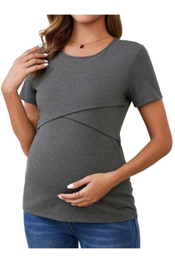 Women's Double Layer Maternity Nursing Tops S Black