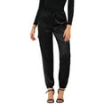 thumbnail image 1 of DARING DIVA Women's Drawstring Elastic High Waist Satin Cargo Pants 3XL Black, 1 of 6