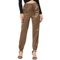 thumbnail image 1 of DARING DIVA Women's Drawstring Elastic High Waist Satin Cargo Pants XL Tan, 1 of 6