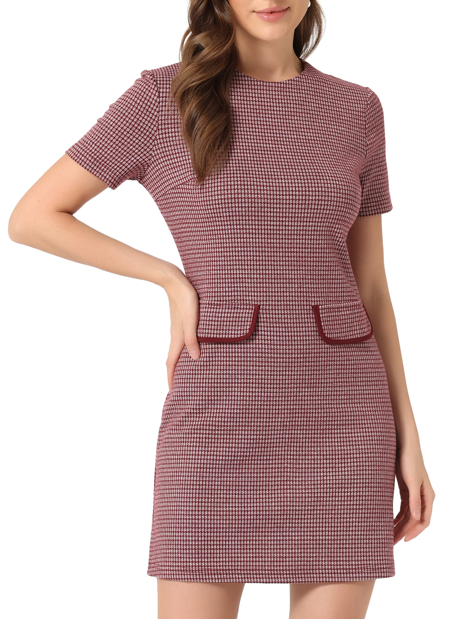 DARING DIVA Women's Dress Short Sleeve Vintage Houndstooth Dresses XS Red