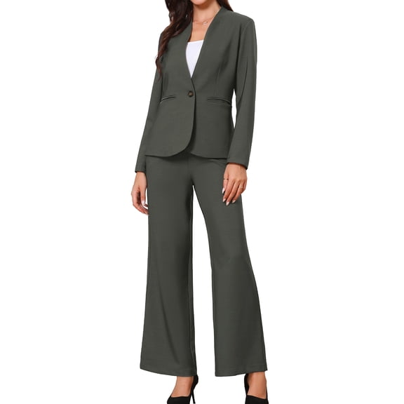 DARING DIVA Women's Dressy 2 Pieces Office Blazer and Pants Set L Dark Gray