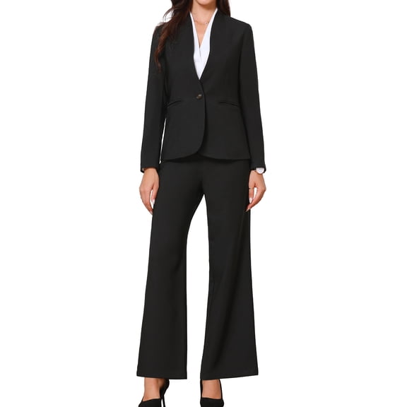 DARING DIVA Women's Dressy 2 Pieces Office Blazer and Pants Set M Black