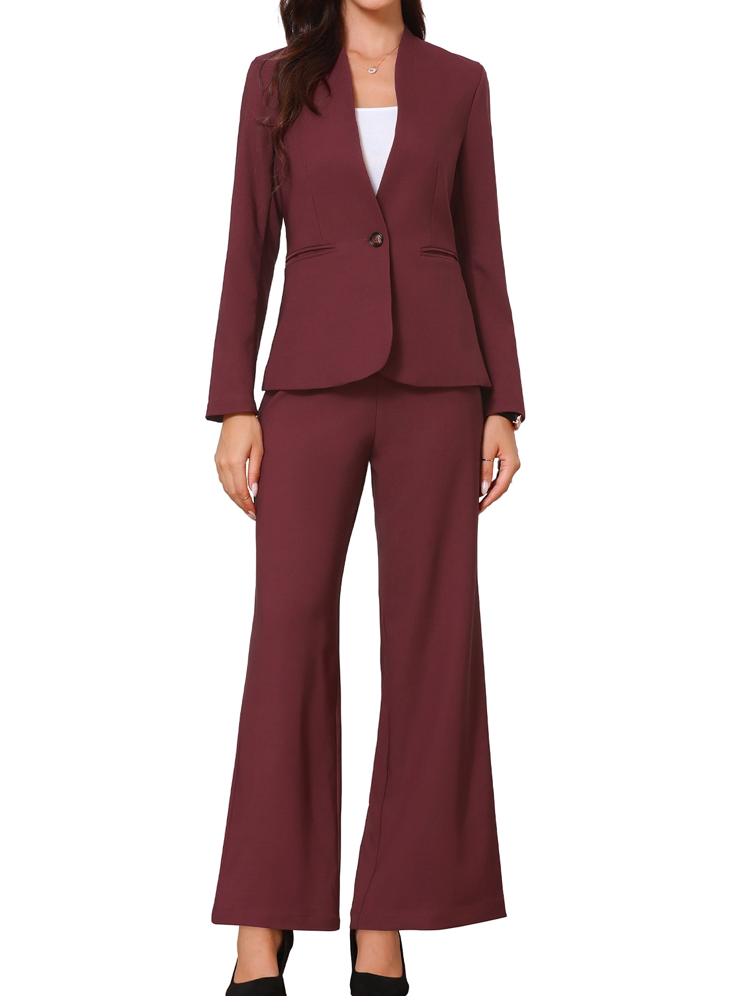 DARING DIVA Women's Dressy 2 Pieces Office Blazer and Pants Set M Dark Red