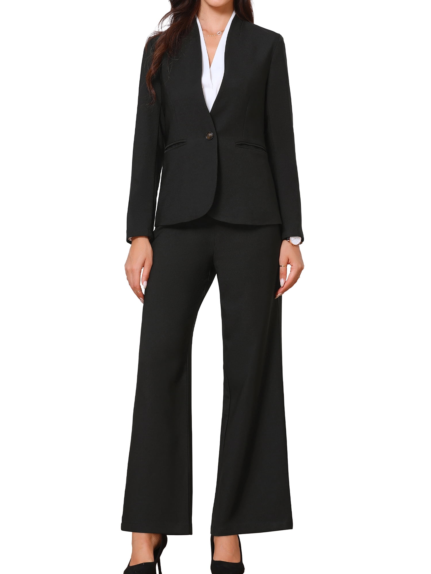 DARING DIVA Women's Dressy 2 Pieces Office Blazer and Pants Set XL Black