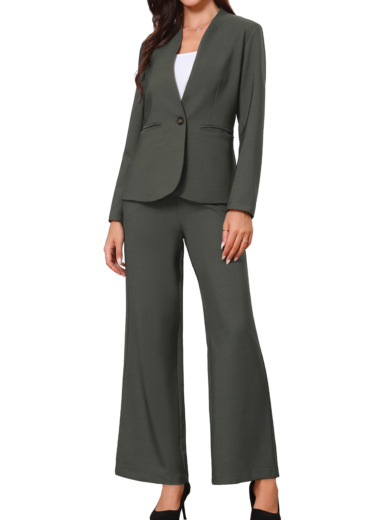 DARING DIVA Women's Dressy 2 Pieces Office Blazer and Pants Set XL Dark Gray