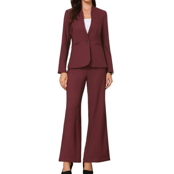 DARING DIVA Women's Dressy 2 Pieces Office Blazer and Pants Set XL Dark Red