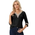 thumbnail image 1 of DARING DIVA Women's Dressy Boho Hollow Lace Trim 3/4 Sleeve Blouse M Black, 1 of 6