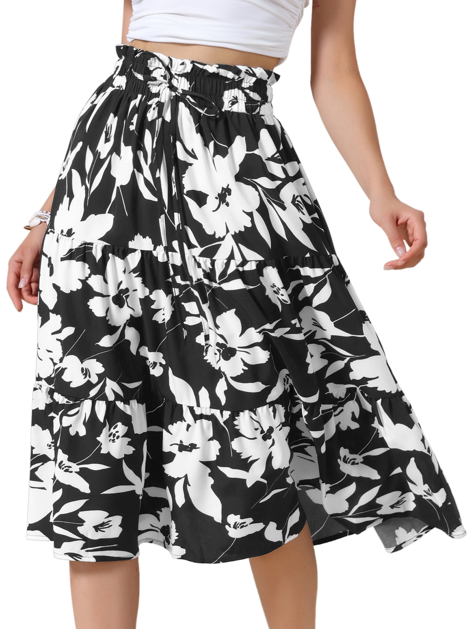 DARING DIVA Women's Dressy Flowy A-line Boho Skirts Small Black