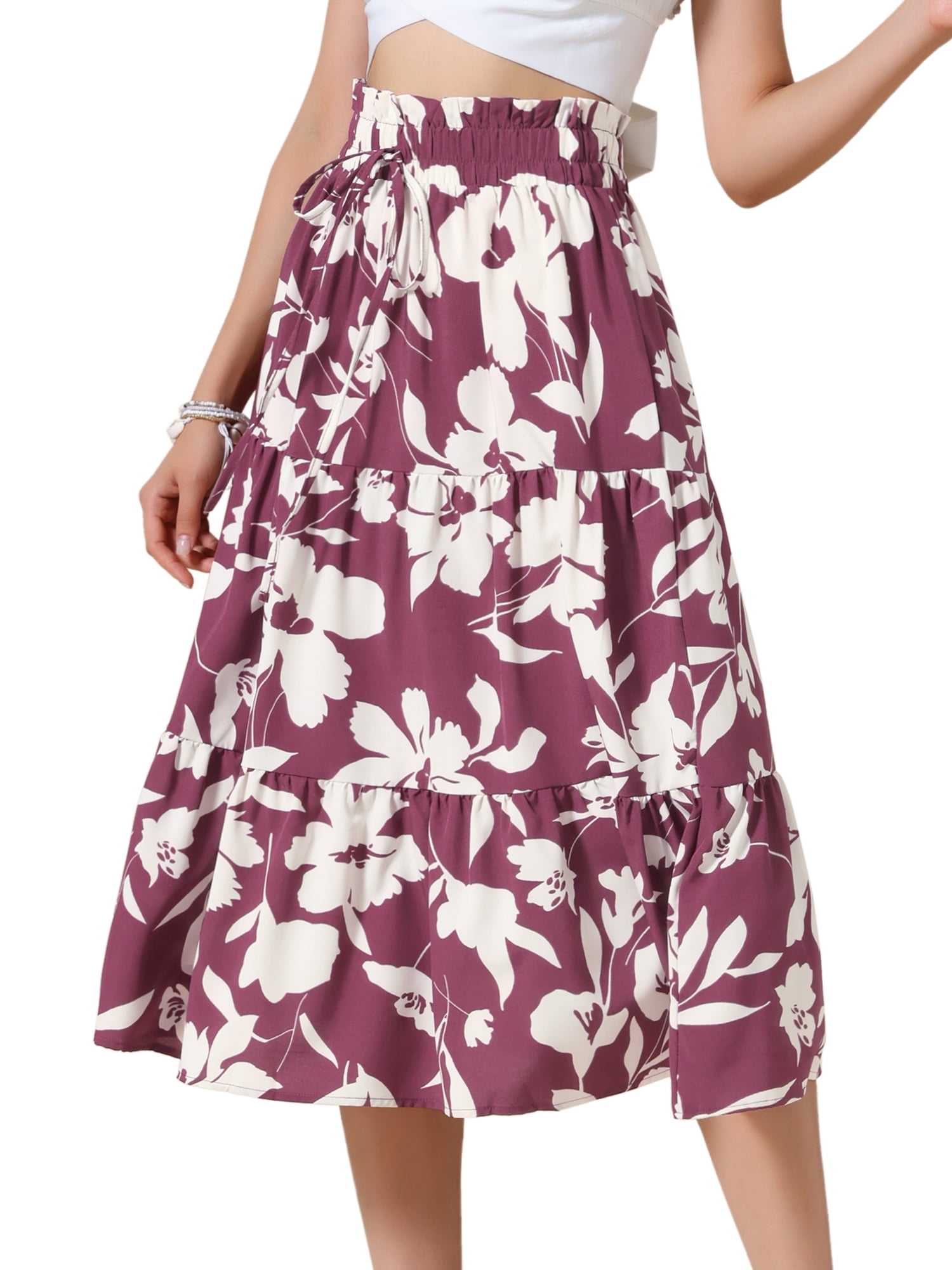DARING DIVA Women's Dressy Flowy A-line Boho Skirts X-Large Burgundy