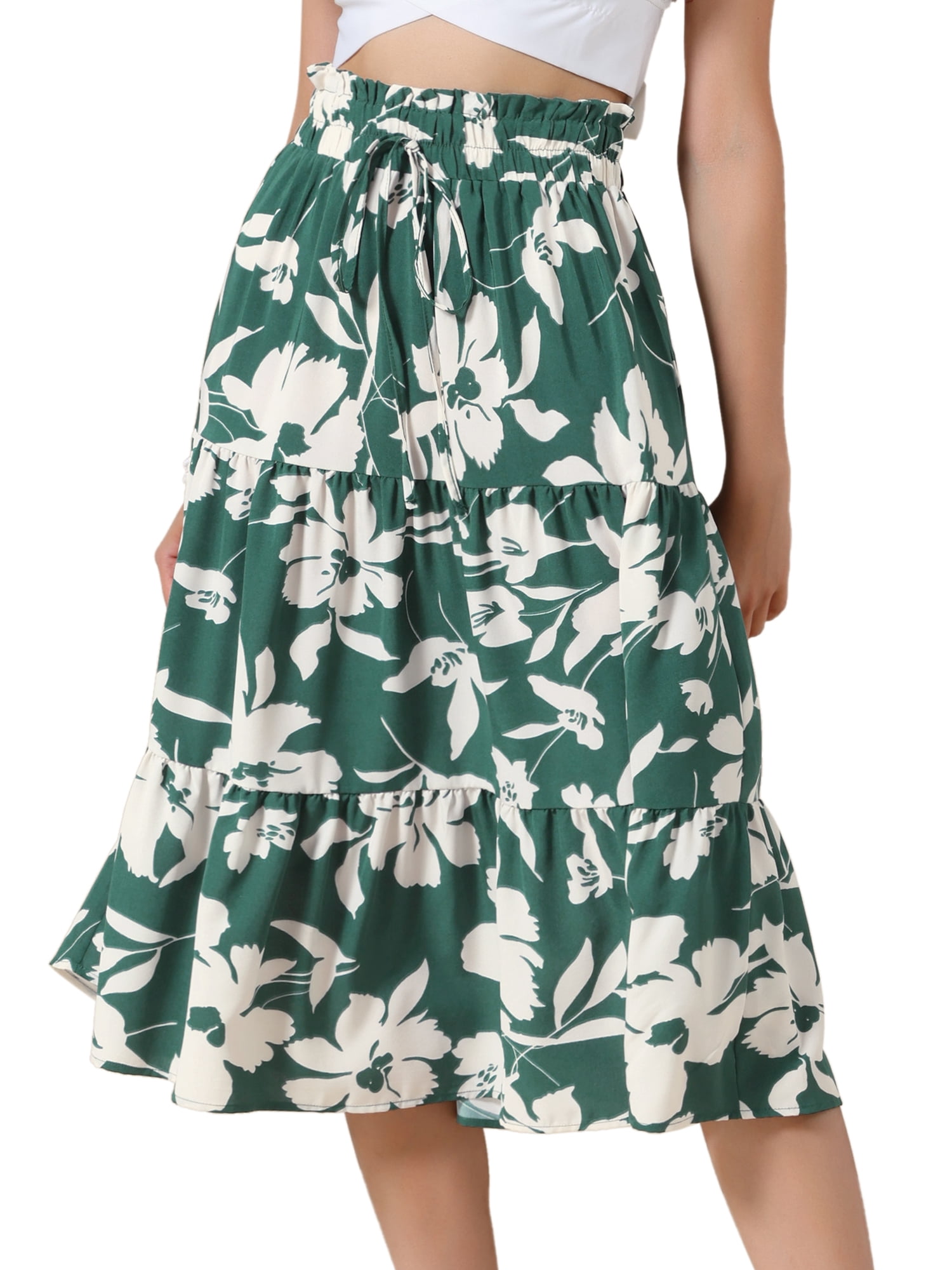 DARING DIVA Women's Dressy Flowy A-line Boho Skirts X-Large Green