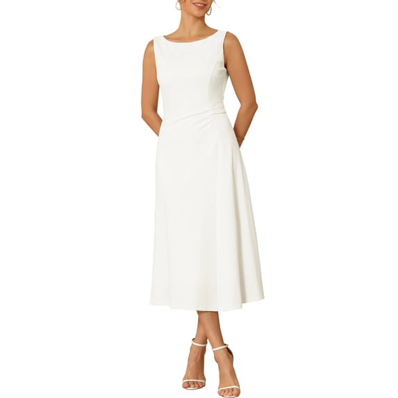 DARING DIVA Women's Formal Sleeveless Ruched High Waist A-Line Dresses S White