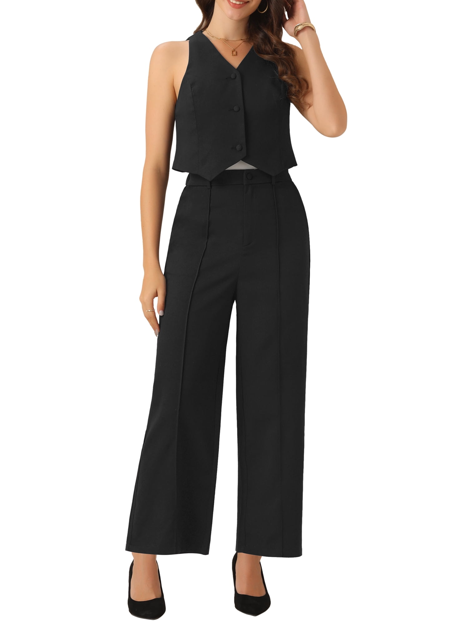 DARING DIVA Women's Dressy Two Piece Business Outfits L Black