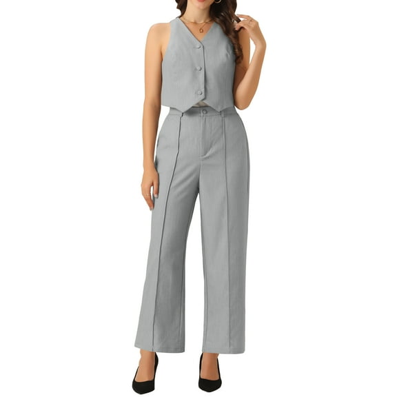 DARING DIVA Women's Dressy Two Piece Business Outfits L Grey
