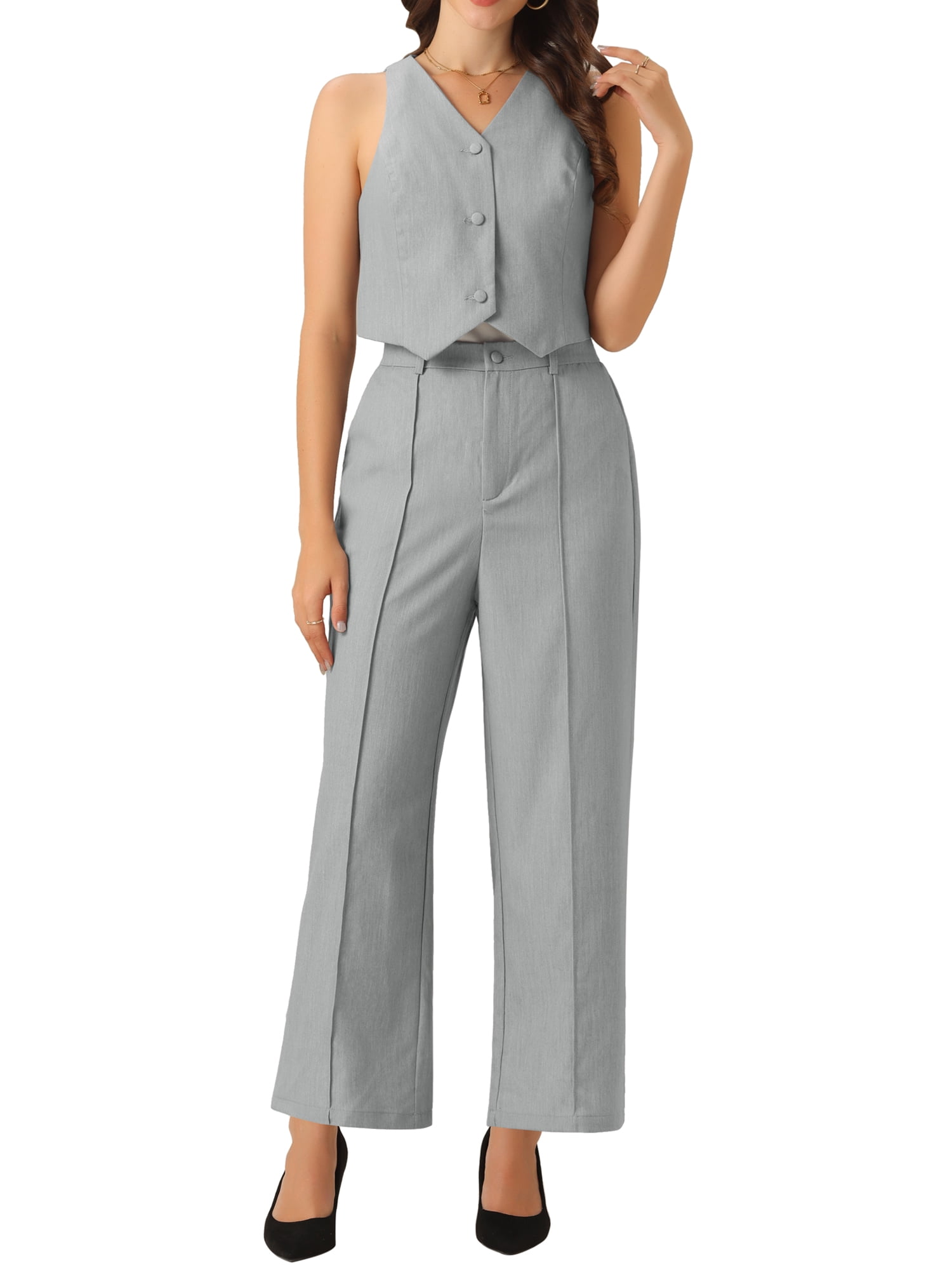 DARING DIVA Women's Dressy Two Piece Business Outfits S Grey