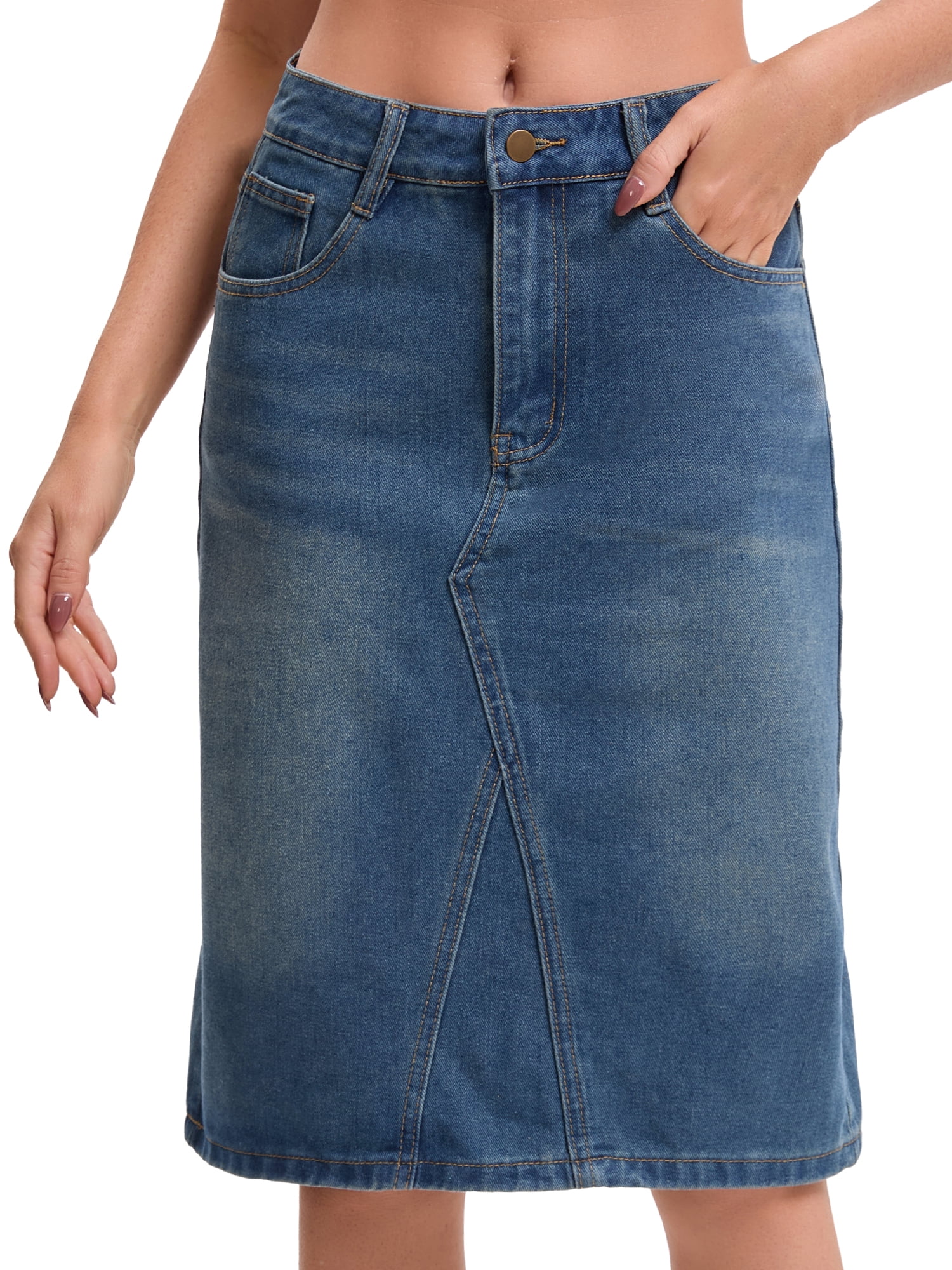 DARING DIVA Women's Durable Denim Skirt A-Line Midi Jean Skirts Small Vintage Blue