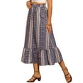 thumbnail image 1 of DARING DIVA Women's Elastic High Waist A-Line Spring Printed Midi Skirt S Dark Blue, 1 of 6
