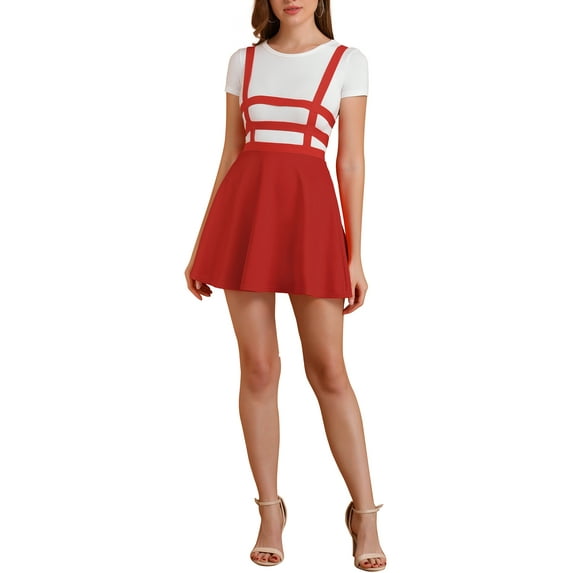 DARING DIVA Women's Elastic High Waist Mini Suspender Skirt 3XL Red