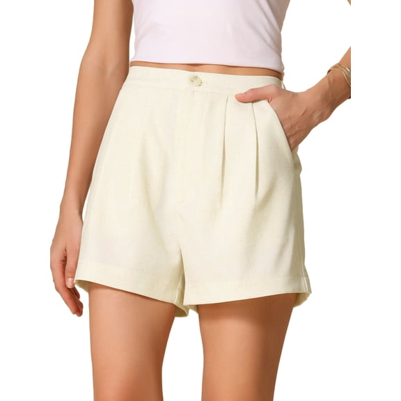 DARING DIVA Women's Elastic High Waist Pleated Shorts with pockets XS Beige