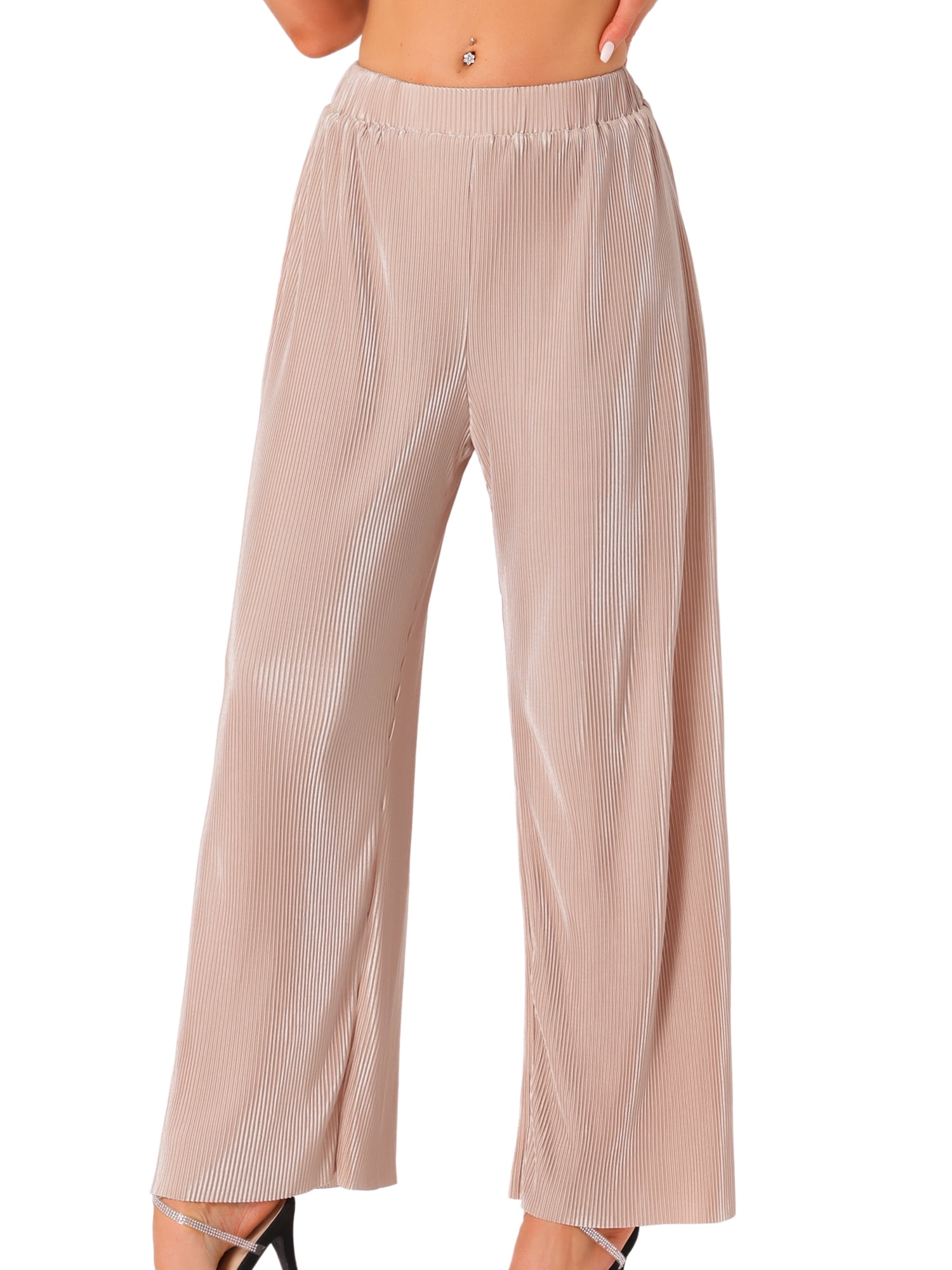 DARING DIVA Women's Elastic High Waist Wide Leg Outfit Trousers M Pink