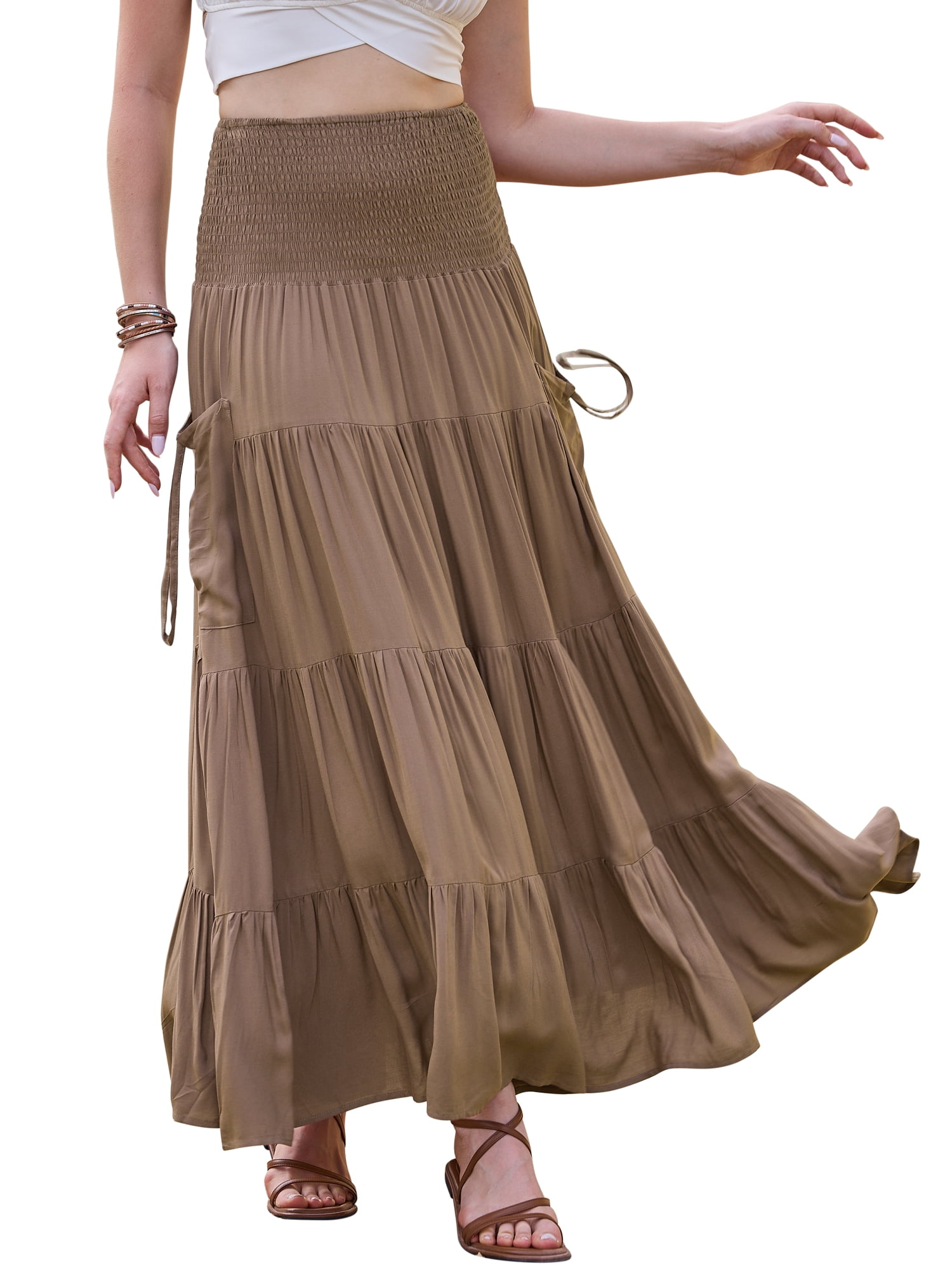 DARING DIVA Women's Elastic Swing A Line Beach Skirt Medium Khaki