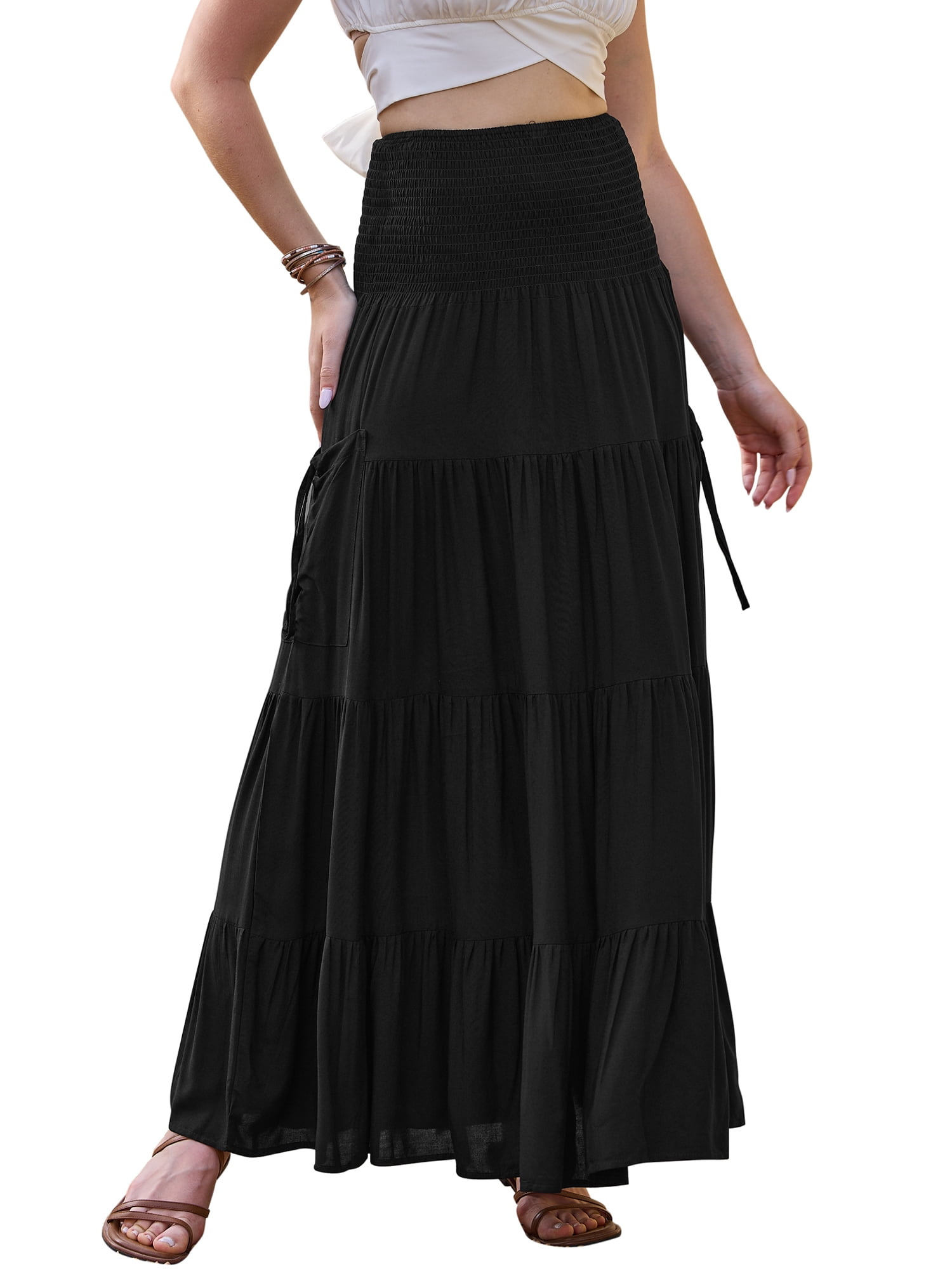 DARING DIVA Women's Elastic Swing A Line Beach Skirt Small Black
