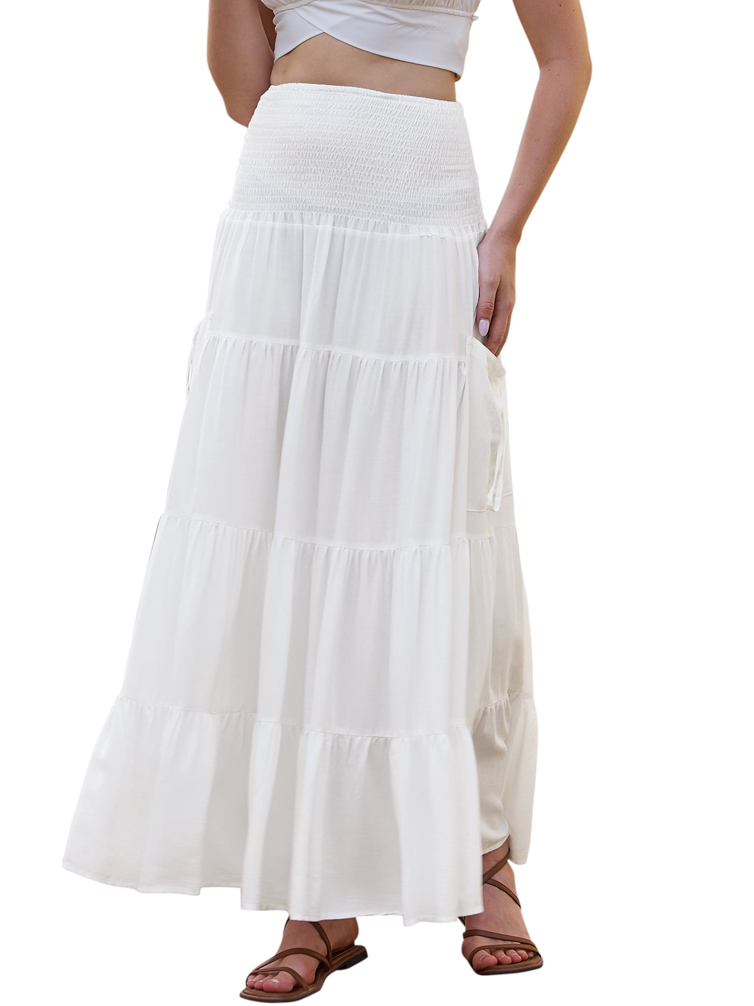 DARING DIVA Women's Elastic Swing A Line Beach Skirt X-Large White