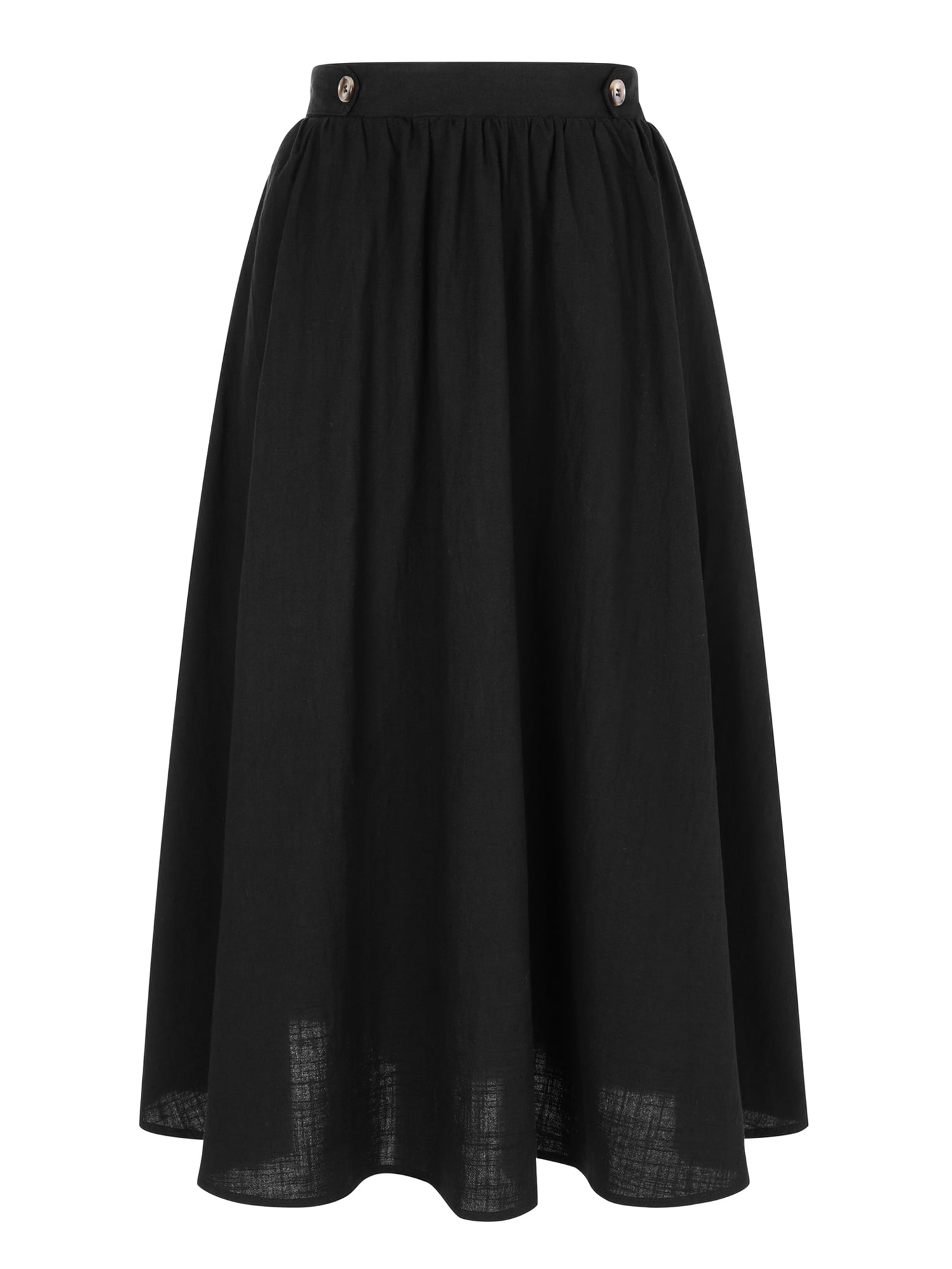 DARING DIVA Women's Elastic Waist A Line Casual Summer Midi Skirt with Pockets L Black