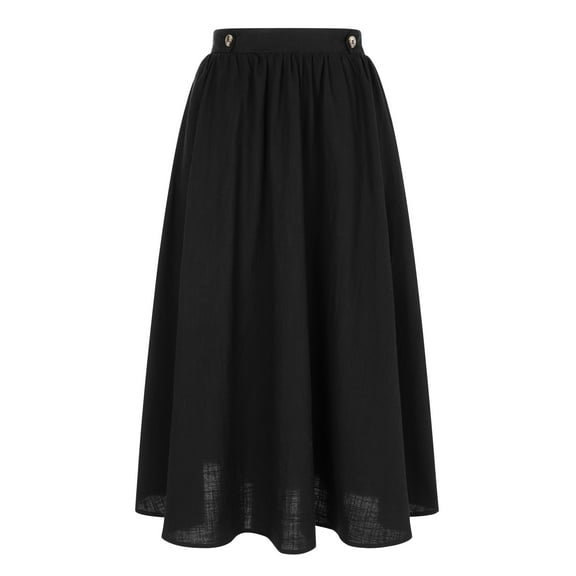 DARING DIVA Women's Elastic Waist A Line Casual Summer Midi Skirt with Pockets L Black