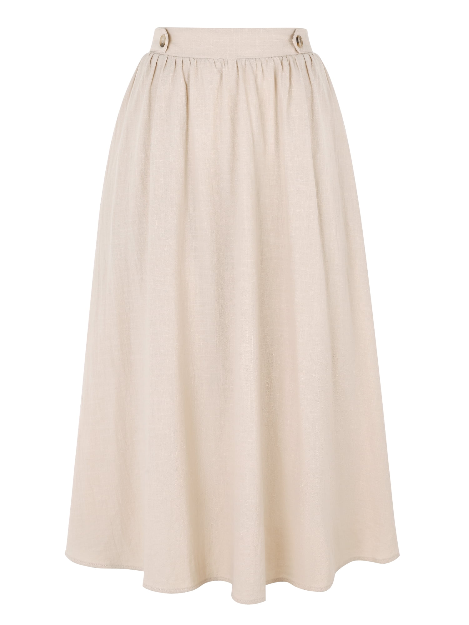 DARING DIVA Women's Elastic Waist A Line Casual Summer Midi Skirt with Pockets L Khaki