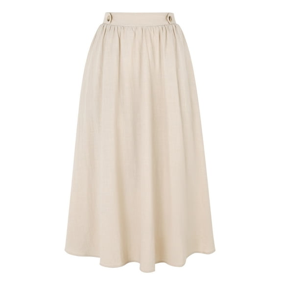 DARING DIVA Women's Elastic Waist A Line Casual Summer Midi Skirt with Pockets XL Khaki