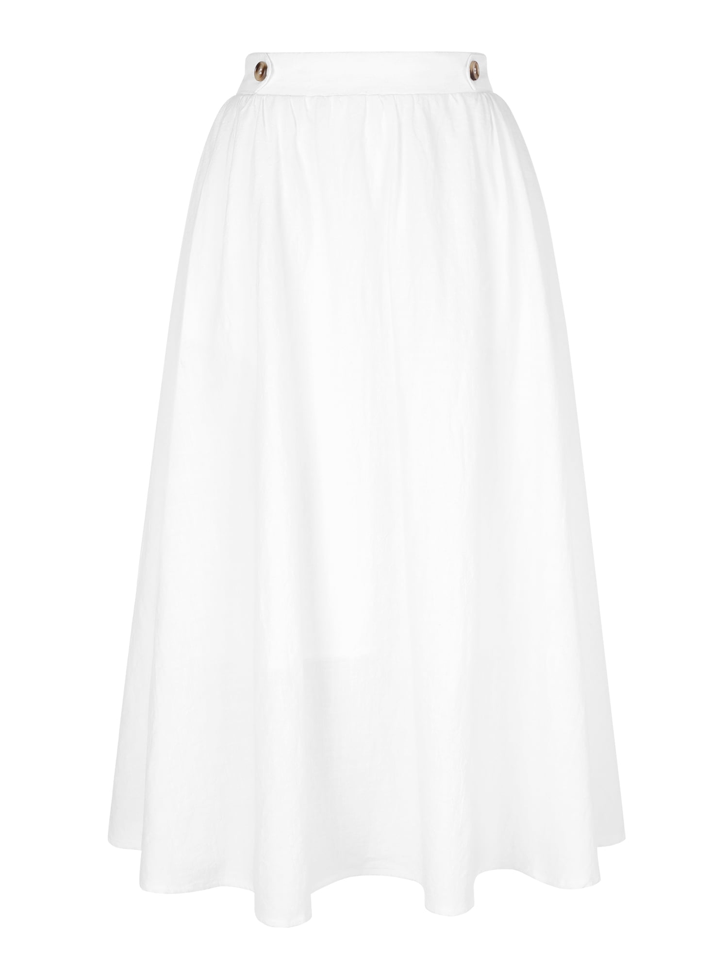 DARING DIVA Women's Elastic Waist A Line Casual Summer Midi Skirt with Pockets XL White