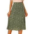 thumbnail image 1 of DARING DIVA Women's Elastic Waist A-Line Floral Print Midi Skirt S Army Green, 1 of 6