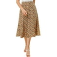 thumbnail image 1 of DARING DIVA Women's Elastic Waist A-Line Floral Print Midi Skirt S Brown Orange, 1 of 7