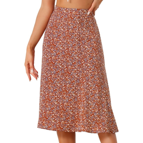 DARING DIVA Women's Elastic Waist A-Line Floral Print Midi Skirt XL Red