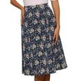 thumbnail image 1 of DARING DIVA Women's Elastic Waist A-Line Floral Print Midi Skirt XS Navy Blue, 1 of 6
