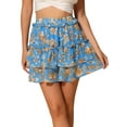 thumbnail image 1 of DARING DIVA Women's Elastic Waist A-Line Layered Ruffle Floral Mini Skirt L Lake Blue, 1 of 5