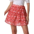 thumbnail image 1 of DARING DIVA Women's Elastic Waist A-Line Layered Ruffle Floral Mini Skirt XL Red, 1 of 6