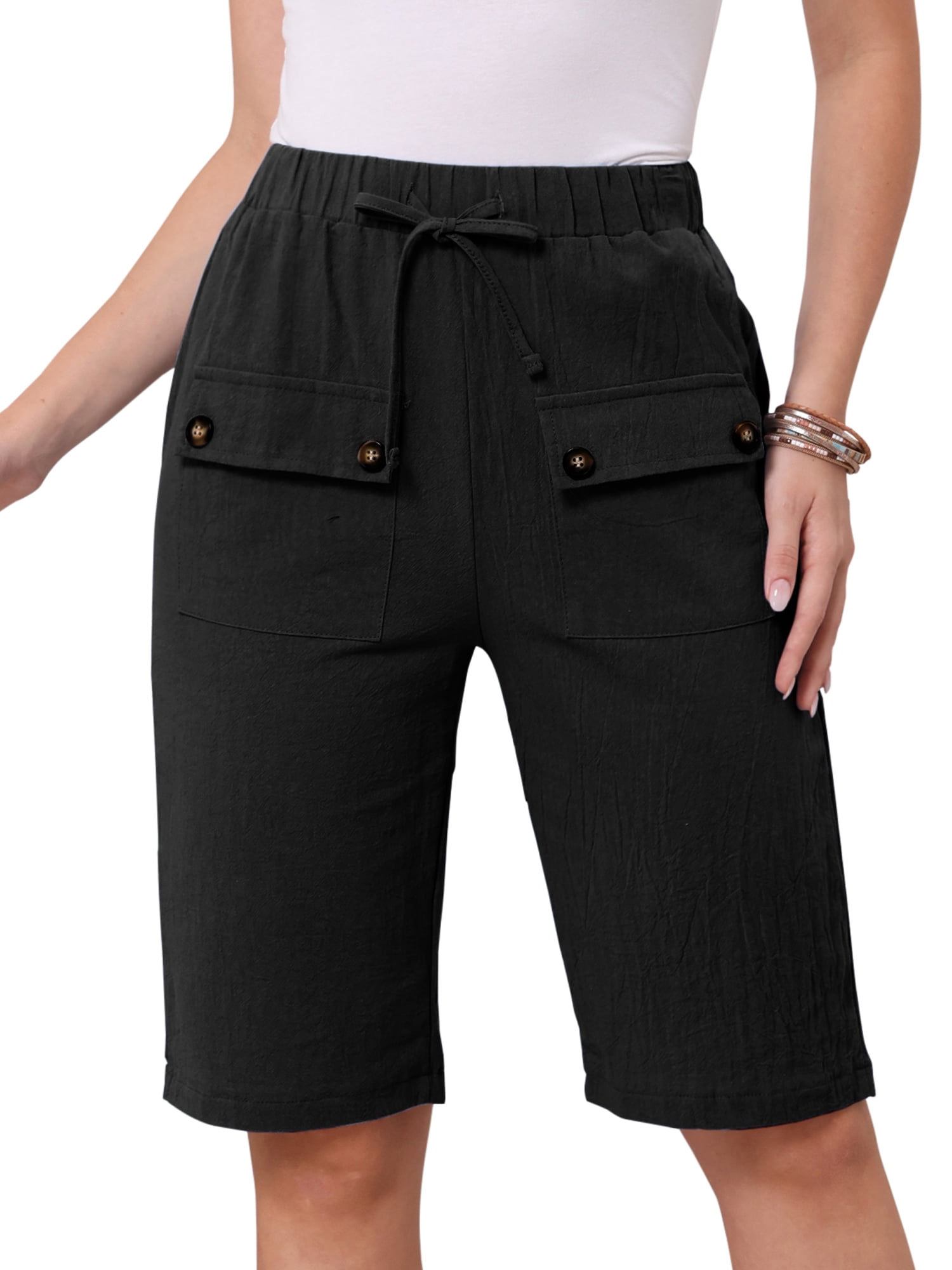 DARING DIVA Women's Elastic Waist Drawstring Shorts with Pockets Large Black