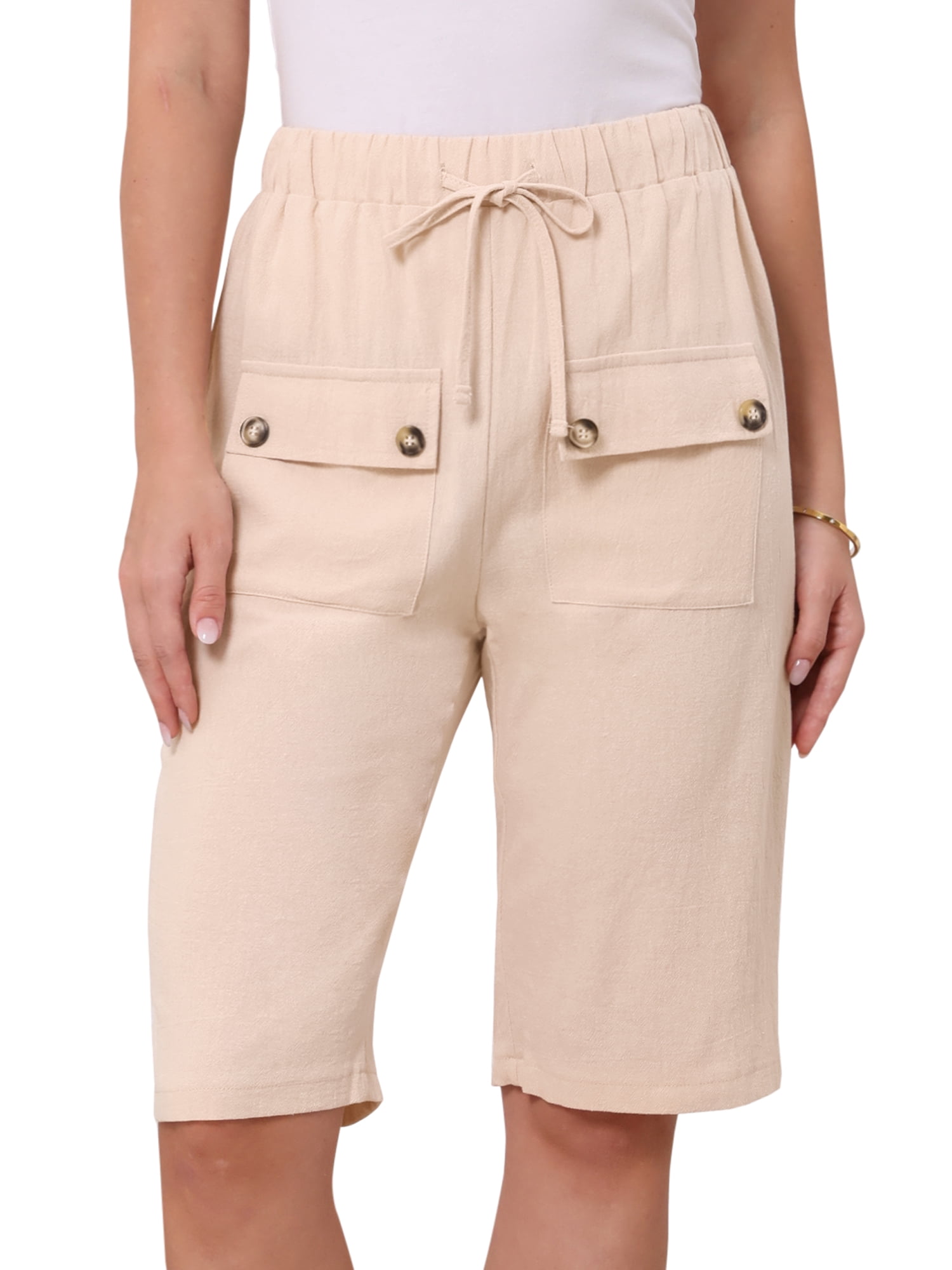 DARING DIVA Women's Elastic Waist Drawstring Shorts with Pockets X-Small Apricot