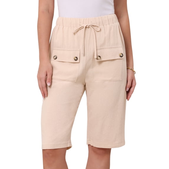 DARING DIVA Women's Elastic Waist Drawstring Shorts with Pockets X-Small Apricot