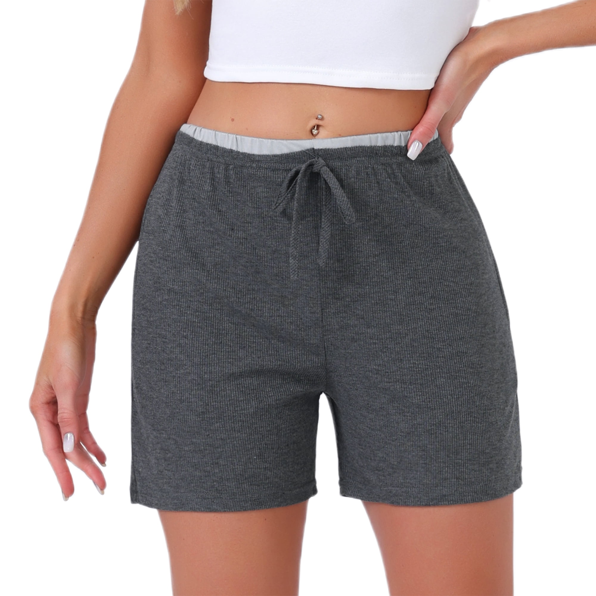 DARING DIVA Women's Elastic Waist Jersey Knit Soft Casual Contrast Hem S Black