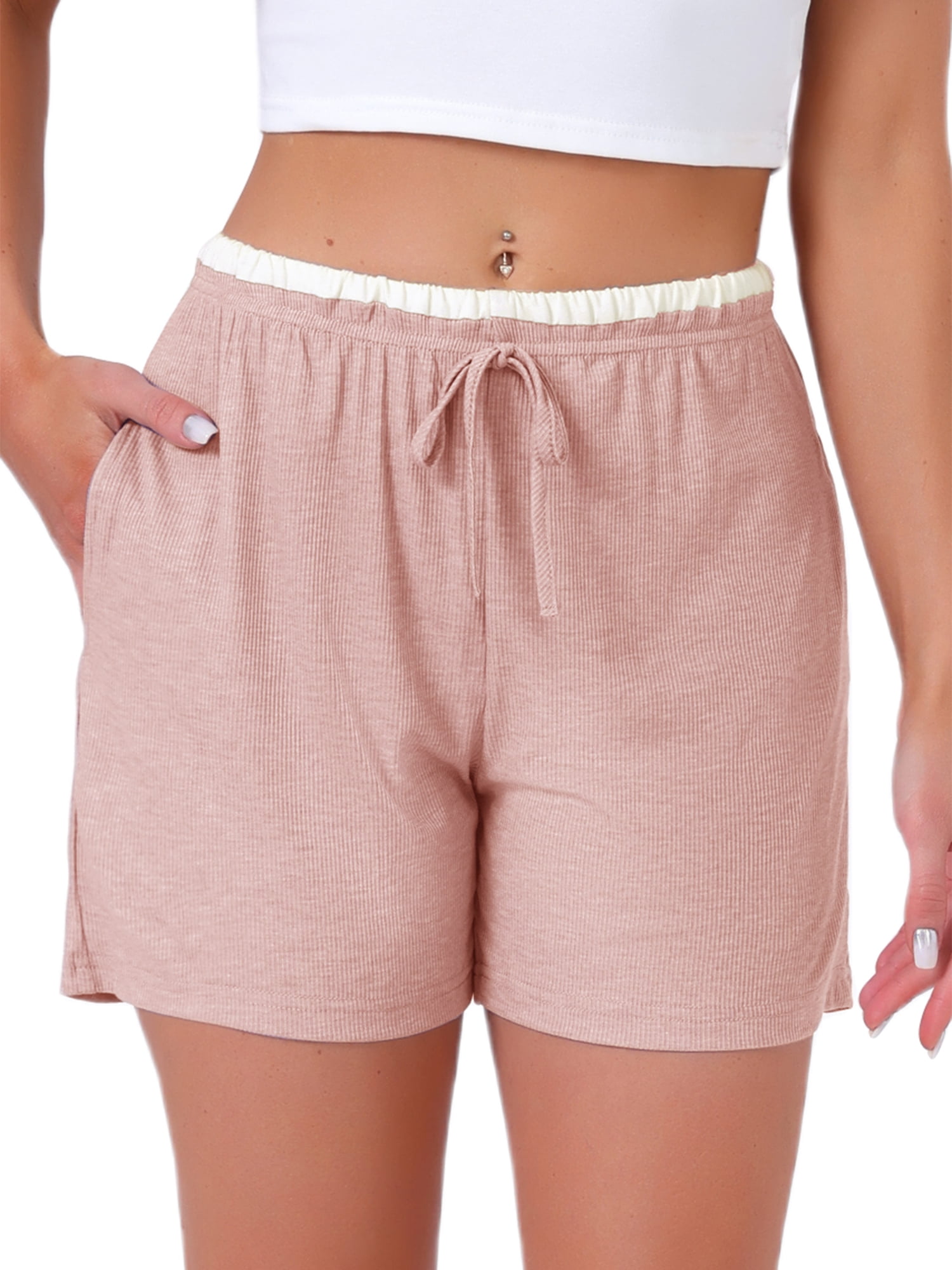 DARING DIVA Women's Elastic Waist Jersey Knit Soft Casual Contrast Hem S Pink