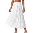 thumbnail image 1 of DARING DIVA Women's Elastic Waist Tiered A-line Ruffle Boho Maxi Skirt M White, 1 of 6