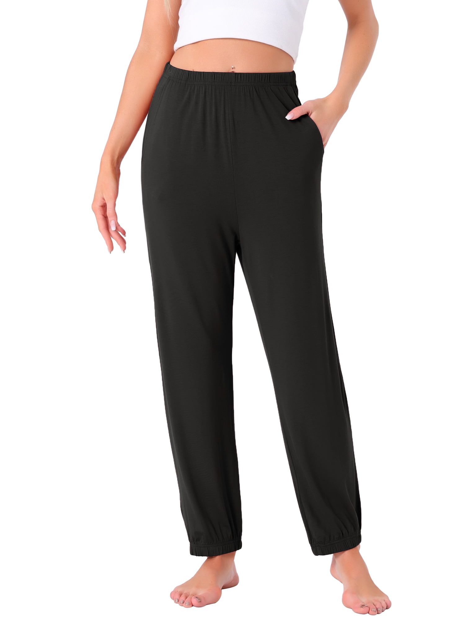 DARING DIVA Women's Elastic Waist Wide Leg Lounge Pants L Black