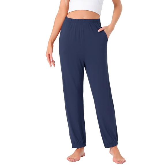 DARING DIVA Women's Elastic Waist Wide Leg Lounge Pants M Navy