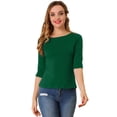 thumbnail image 1 of DARING DIVA Women's Elbow Sleeves Boat Neck Slim Fit Classic Tee M Deep Green, 1 of 6