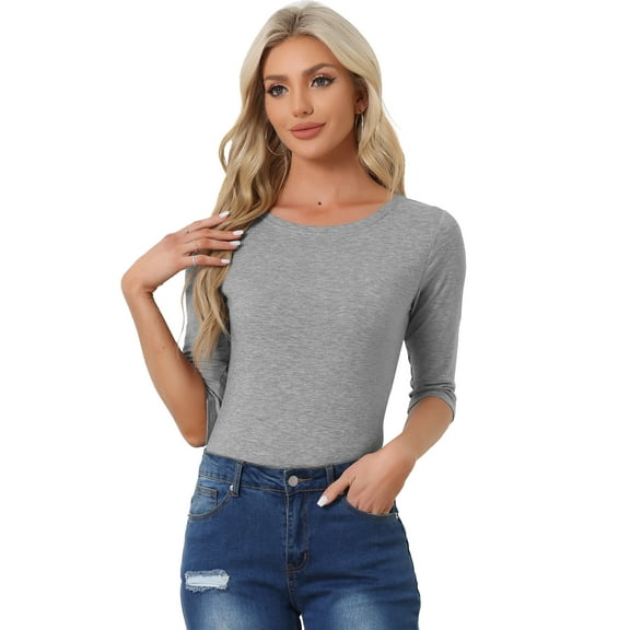 DARING DIVA Women's Elbow Sleeves Boat Neck Slim Fit Classic Tee M Light Gray