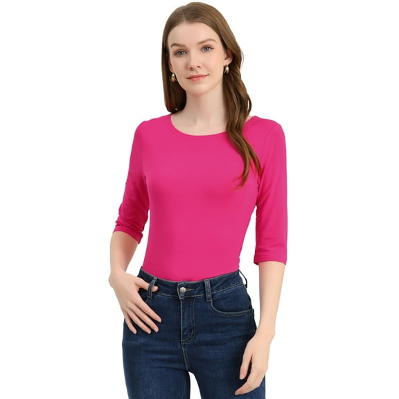 DARING DIVA Women's Elbow Sleeves Boat Neck Slim Fit Classic Tee XS Rose Red